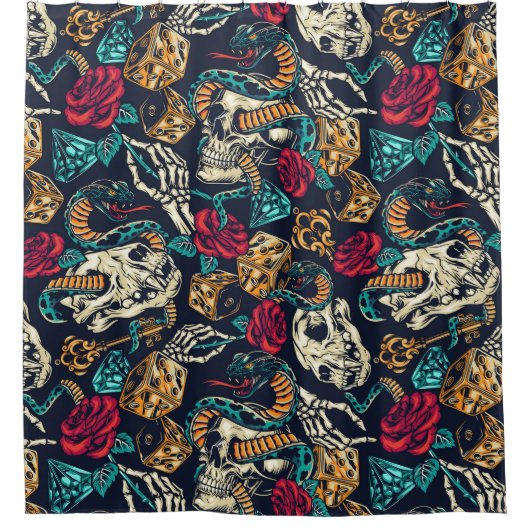 Retro Tattoo Patroon Douchegordijn (Voorkant)