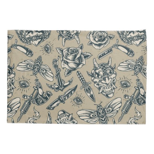 Retro Tattoo Patroon Kussensloop (Achterkant-Links)