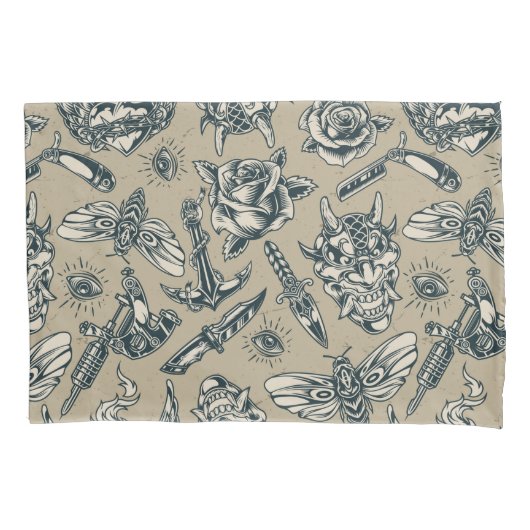 Retro Tattoo Patroon Kussensloop (Voorkant-Links)