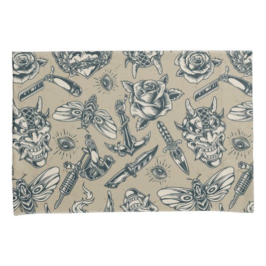 Retro Tattoo Patroon Kussensloop (Voorkant-Rechts)