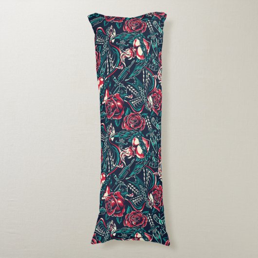 Retro Tattoo Patroon Lichaamskussen (Voorkant Verticaal)