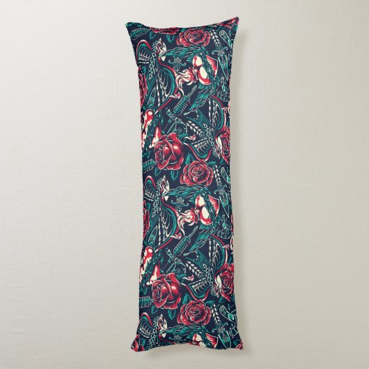 Retro Tattoo Patroon Lichaamskussen (Achterkant (Verticaal))