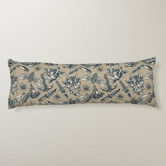 Retro Tattoo Patroon Lichaamskussen (Achterkant)