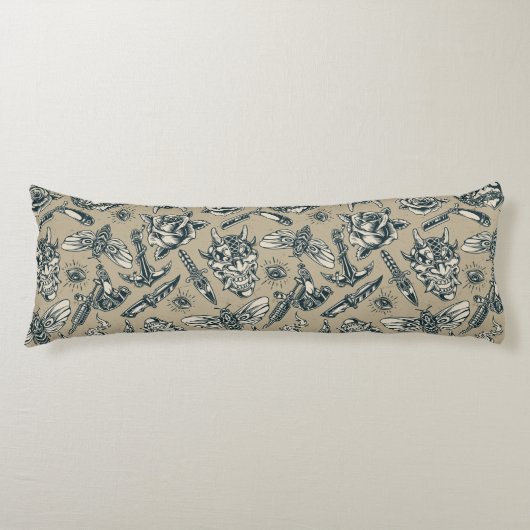 Retro Tattoo Patroon Lichaamskussen (Voorkant)