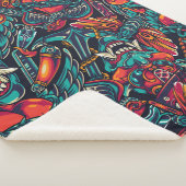 Retro Tattoo Patroon Sherpa Deken (3/4)