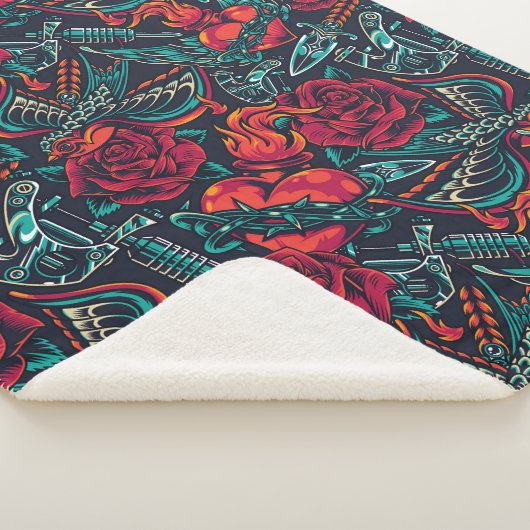 Retro Tattoo Pattern Sherpa Blanket Sherpa Deken (3/4)