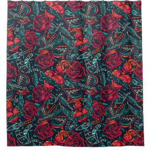 Retro Tattoo Pattern Shower Curtain Douchegordijn