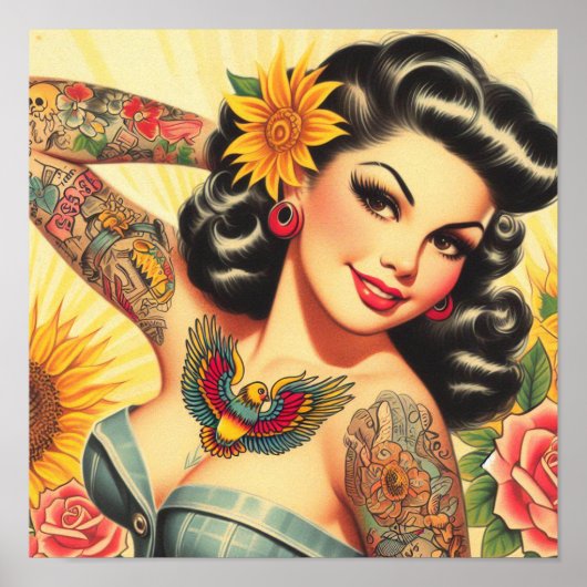 Retro Tattoo Pin-up Poster (Voorkant)