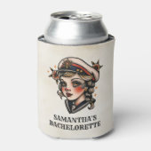 Retro Tattoo Sailor Nautische Naam Bachelorette Blikjeskoeler (Blikje Voorkant)