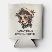 Retro Tattoo Sailor Nautische Naam Bachelorette Blikjeskoeler (Voorkant)