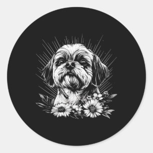Retro Tattoo stijl Shih Tzu Hondenliefhebber Ronde Sticker