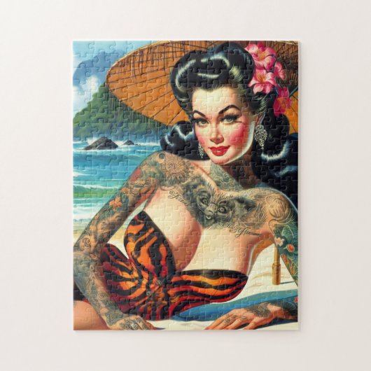 Retro Tattoo Strand Pin-up Legpuzzel (Verticaal)