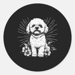 Retro Tattoo Style Bichon Frise Hondenliefhebber Ronde Sticker