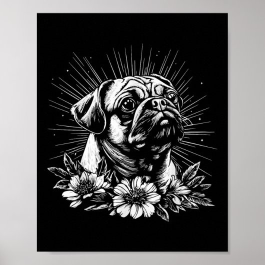 Retro Tattoo Style Pug Lover Dog Poster (Voorkant)