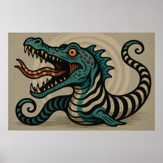Retro Tattoo Zand Worm Poster (Voorkant)