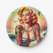 Retro Tattooed Bikini Pin-up Papieren Bordje (Voorkant)
