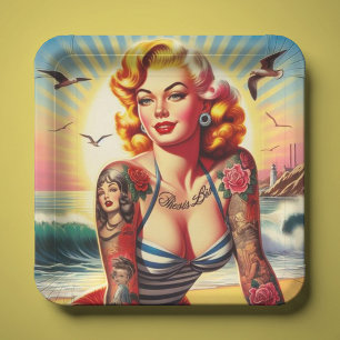 Retro Tattooed Bikini Pin-up Papieren Bordje