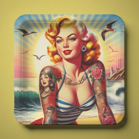 Retro Tattooed Bikini Pin-up Papieren Bordje