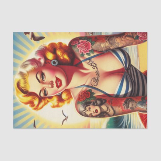 Retro Tattooed Bikini Pin-up Tissuepapier (Voorkant)
