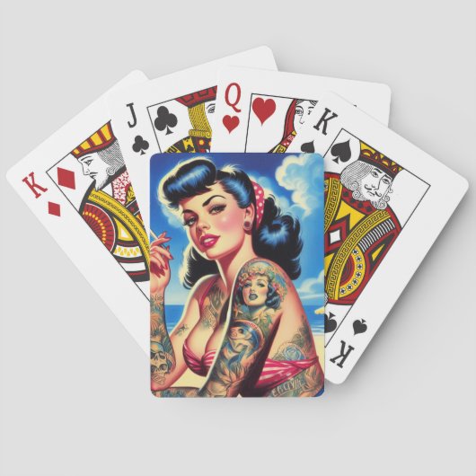 Retro Tattooed Bikini Zomer Pin-up Pokerkaarten (Achterkant)