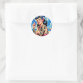 Retro Tattooed Bikini Zomer Pin-up Ronde Sticker (Tas)