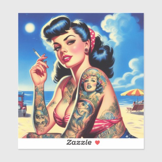 Retro Tattooed Bikini Zomer Pin-up Sticker (Vel)
