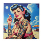 Retro Tattooed Bikini Zomer Pin-up Tegeltje (Voorkant)