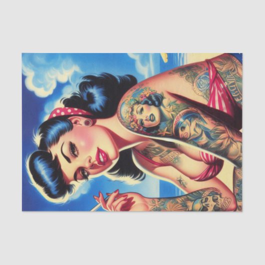 Retro Tattooed Bikini Zomer Pin-up Tissuepapier (Voorkant)