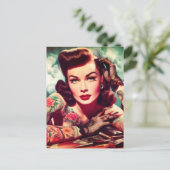 Retro Tattooed Pin-up Briefkaart (Staand voorkant)