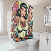 Retro Tattooed Pin-up Comics Douchegordijn (In situ)