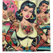 Retro Tattooed Pin-up Comics Douchegordijn (Voorkant)
