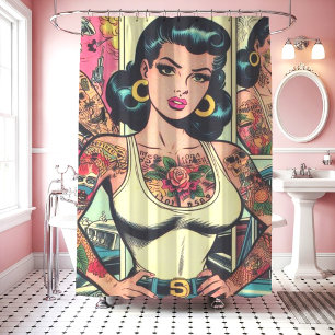 Retro Tattooed Pin-up Comics Douchegordijn