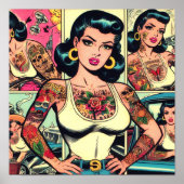 Retro Tattooed Pin-up Comics Poster (Voorkant)