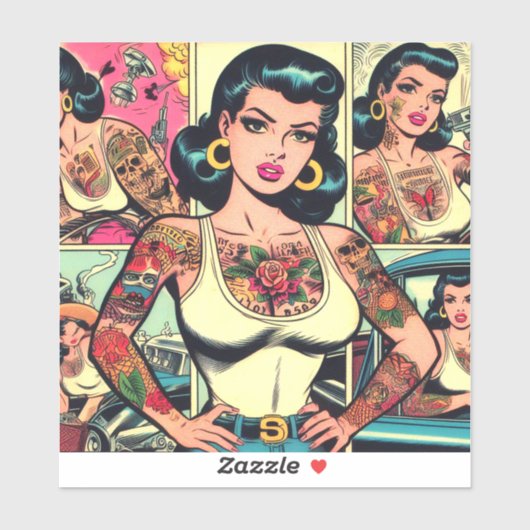 Retro Tattooed Pin-up Comics Sticker (Vel)