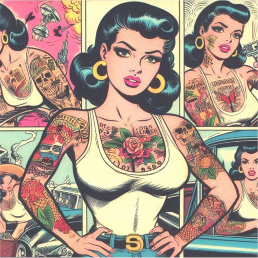 Retro Tattooed Pin-up Comics Sticker (Voorkant)