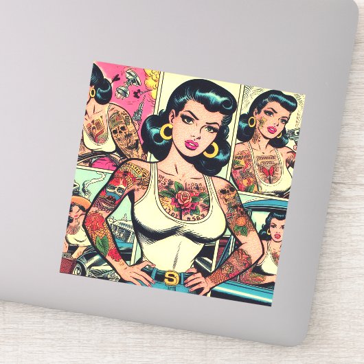 Retro Tattooed Pin-up Comics Sticker (Detail)