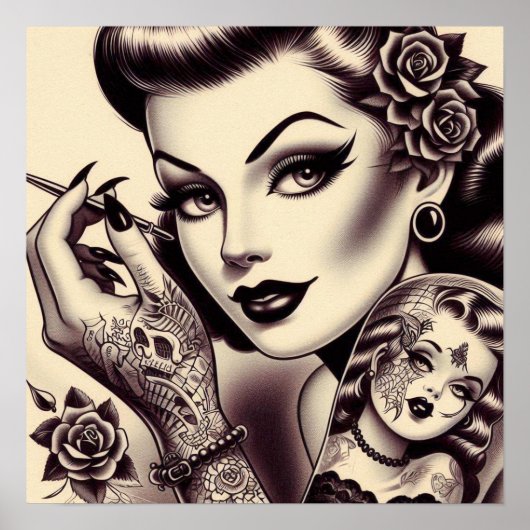 Retro Tattooed Pin Up Poster (Voorkant)