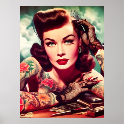 Retro Tattooed Pin-up Poster (Voorkant)
