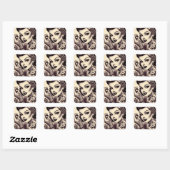 Retro Tattooed Pin Up Vierkante Sticker (Vel)
