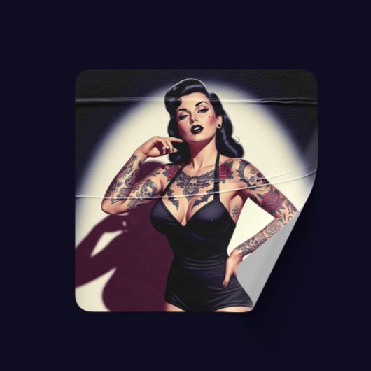 Retro Tattooed Pin-up Vierkante Sticker