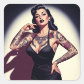 Retro Tattooed Pin-up Vierkante Sticker (Voorkant)