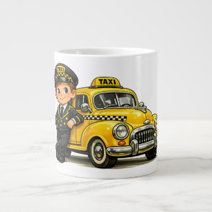 Retro Taxi Chauffeur Jongen met Oude Gele Auto T-S Grote Koffiekop