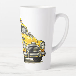 Retro taxichauffeur jongen met vintage gele auto T Latte Mok