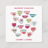 Retro Tea Cup Catering Bakkerij Cafe QR Code Vierkante Visitekaartje (Voorkant)