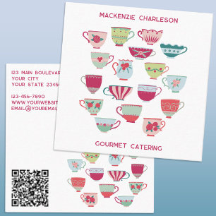 Retro Tea Cup Catering Bakkerij Cafe QR Code Vierkante Visitekaartje