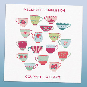 Retro Tea Cup Catering Bakkerij Cafe Vierkante Visitekaartje