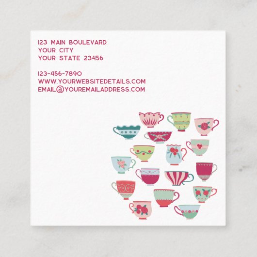 Retro Tea Cup Catering Bakkerij Cafe Vierkante Visitekaartje (Achterkant)
