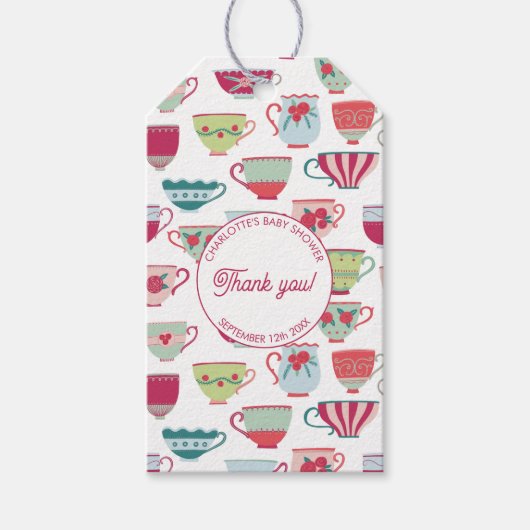 Retro Tea Party Baby shower Cadeaulabel (Voorkant)