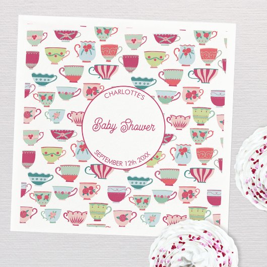Retro Tea Party Baby shower gepersonaliseerd Servet