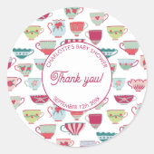 Retro Tea Party Baby shower Ronde Sticker (Voorkant)